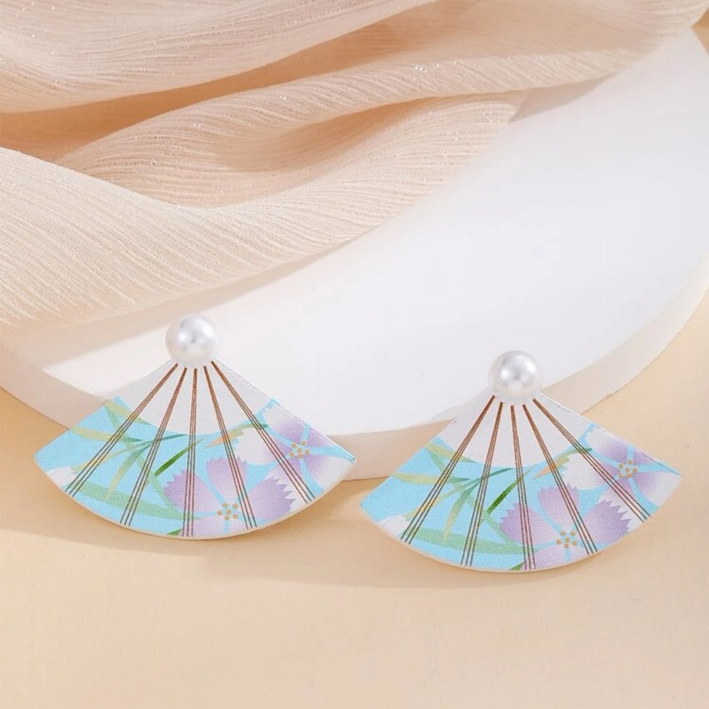 Lovely Pastel Floral Flower Fan Faux Pearl Stud Earrings 28$